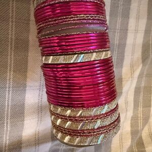 Elegant Pink and Gold Bangle Set